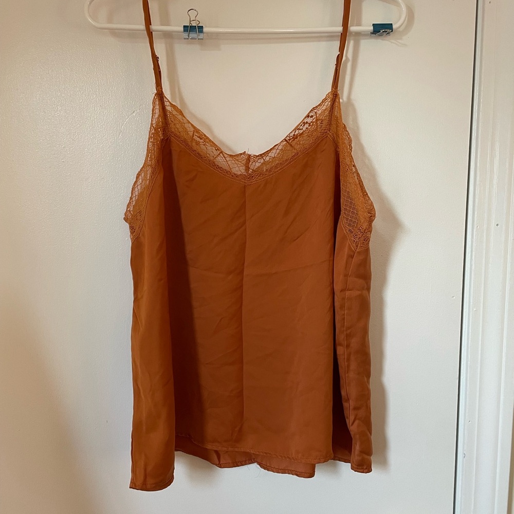 Active USA Rust Lace Trim Cami Top Satin